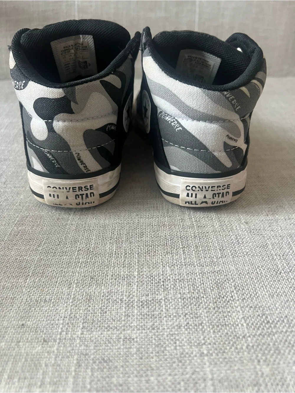 Converse Black/White Camo Sneakers, boys/kids 1, mid top streetwear school